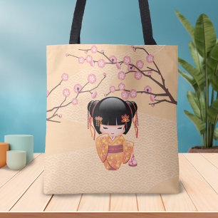 Ume Kokeshi Doll - Japanese Plum Geisha Girl Tote Bag