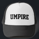 Umpire hat for official sports teams supervision<br><div class="desc">Black and white umpire hat for official sports teams supervision. Handy for soccer,  basketball,  softball,  baseball,  lacross,  water polo,  football,  rugby,  volleyball,  handball,  tennis and other sports that need a referee. Great for High School games,  college leagues and tournament matches. Personalise with name of coach or trainer optionally.</div>