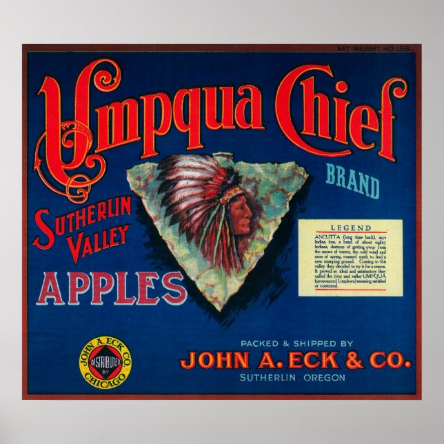 Umpqua Chief Apple Crate LabelSutherlin, OR Poster (Front)
