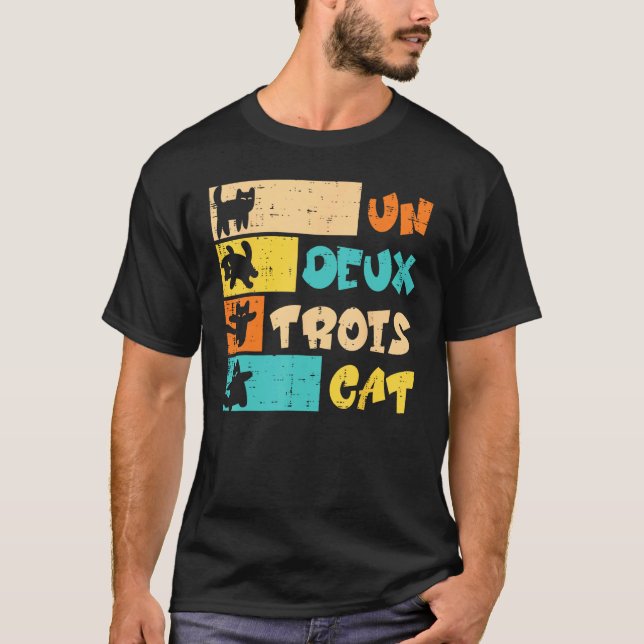 Un Deux Trois Cat French Retro Men Women Boys Kid  T-Shirt (Front)