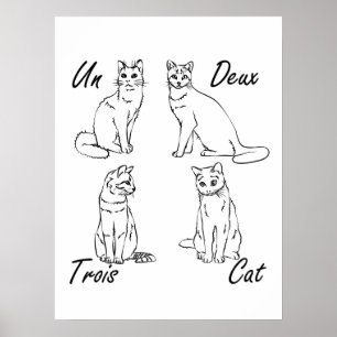 Un Deux Trois Cat Funny French Poster