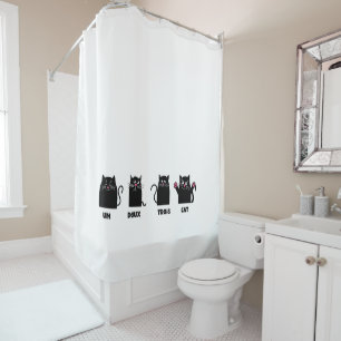 un deux trois cat funny pun pink claws whiskers shower curtain