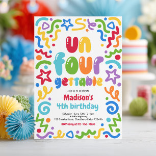 Un-Four-Gettable Confetti Balloon 4th Birthday  Invitation