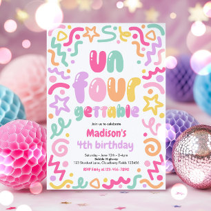 Un-Four-Gettable Confetti Balloon 4th Birthday  Invitation