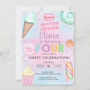 Un-four-gettable girl 4th birthday invitation. invitation