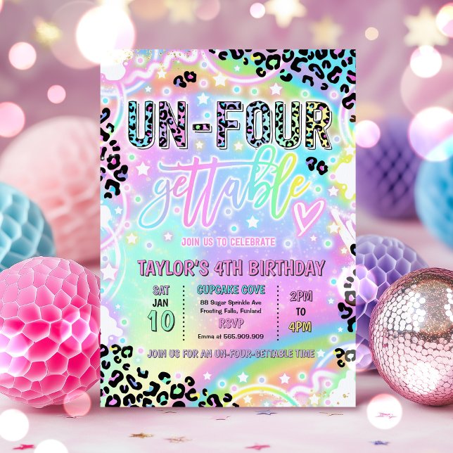 Un-Four-Gettable Rainbow Leopard 4th Birthday Invitation (Creator Uploaded)
