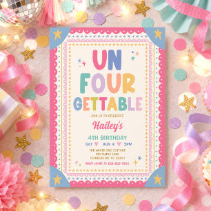 Un-Four-Gettable Whimsical Girl 4th Birthday Party Invitation
