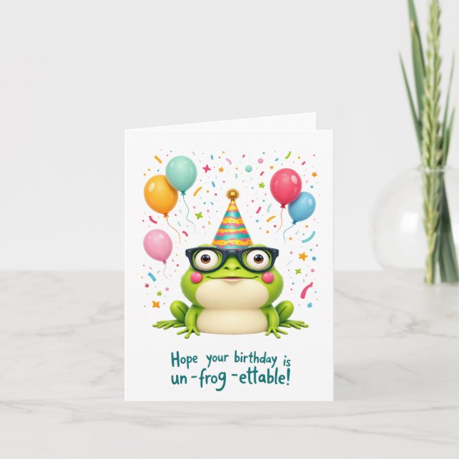 “Un-frog-ettable!” Cute Frog Birthday Card  (Front)