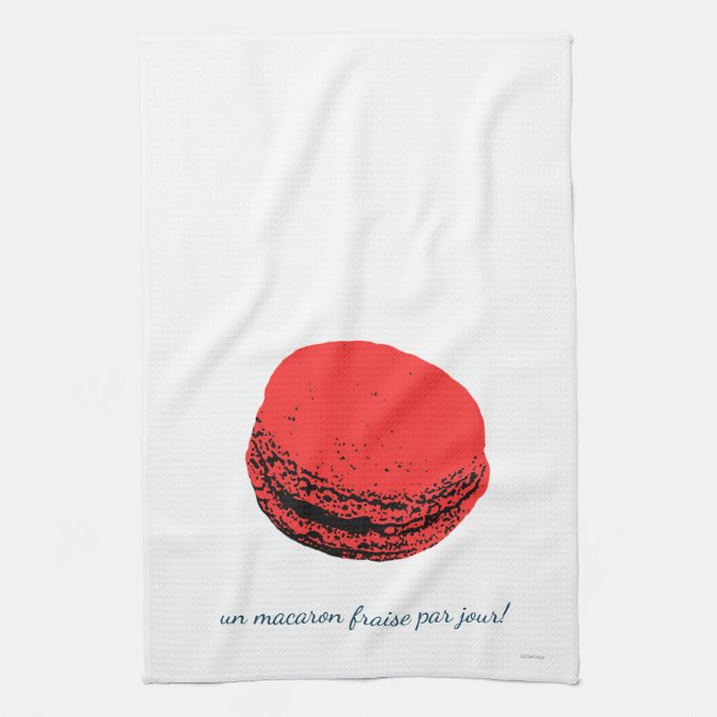 un macaron fraise par jour! tea towel (Vertical)