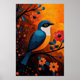 Un Solo Pájaro – Vibrant Bird and Floral Art Poster