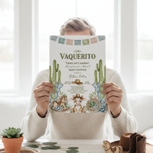 un vaquerito viene en camino rodeo baby shower invitation