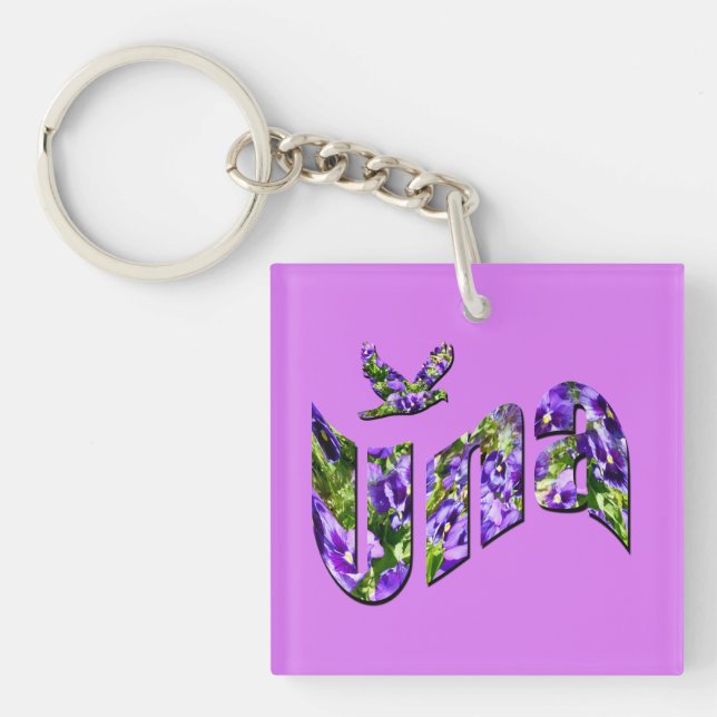 Una,  Purple Floral Ladies Name, Logo, Key Ring (Front)