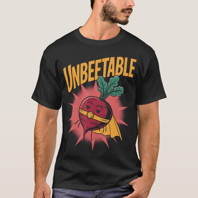Unbeetable Funny Beet Vegan Pun Beetroot Vegetaria T-Shirt (Front)