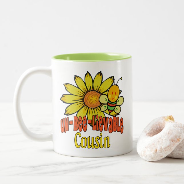 Unbelievable Cousin Sunflowers and Bees Two-Tone Coffee Mug (With Donut)