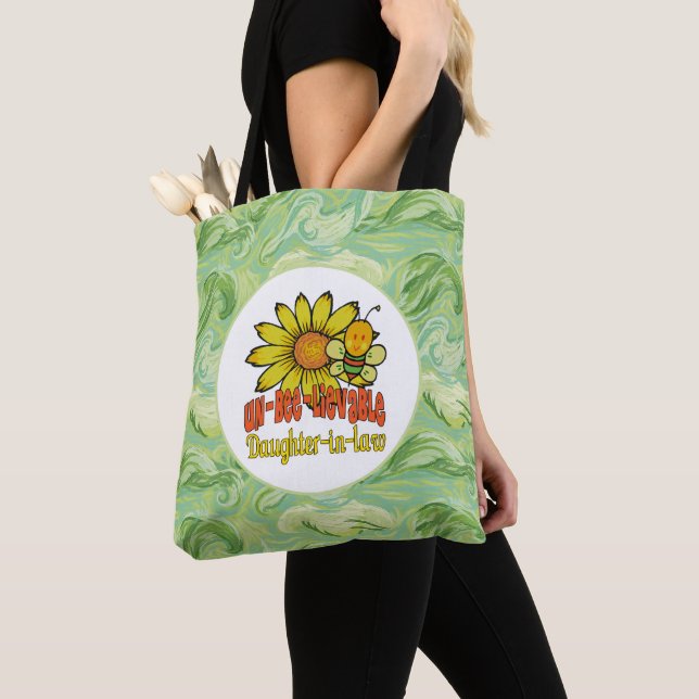 Unbelievable Daughter-in-law Sunflowers and Bees Tote Bag (Close Up)