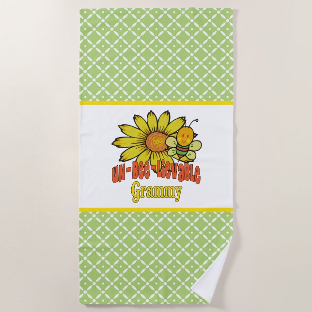 Unbelievable Grammy Sunflowers and Bees Beach Towel (Front)
