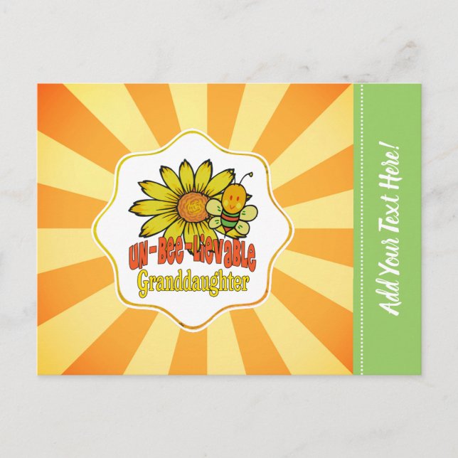 Unbelievable Granddaughter Sunflowers and Bees Postcard (Front)
