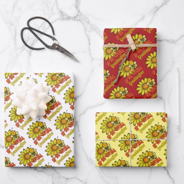 Unbelievable Granddaughter Sunflowers and Bees Wrapping Paper Sheet (Front)