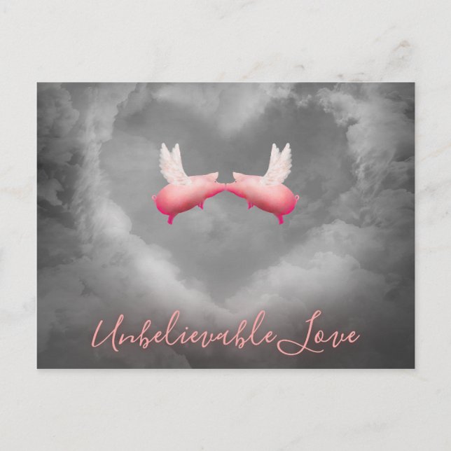 Unbelievable Love-Flying Pigs Kiss Postcard (Front)
