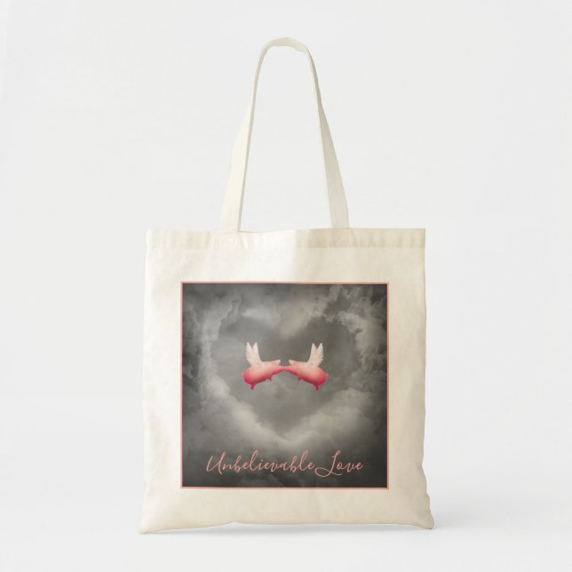 Unbelievable Love-Flying Pigs Kiss Tote Bag (Front)