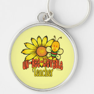 Unbelievable Teacher with Sunflower and Bees Key Ring