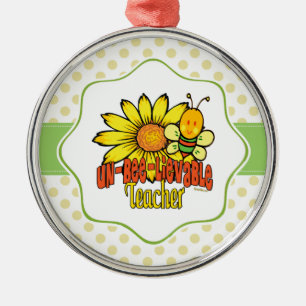 Unbelievable Teacher with Sunflowers and Bees Metal Ornament