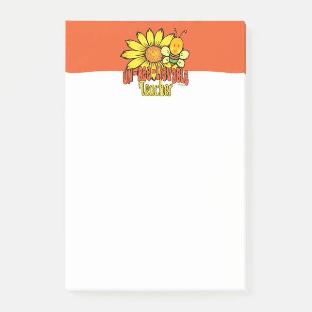 Unbelievable Teacher with Sunflowers and Bumblebee Post-it Notes (Front)