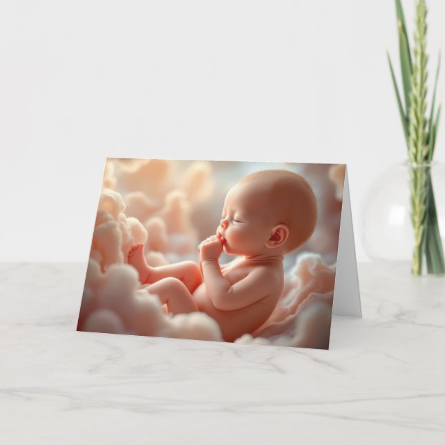 Unborn Baby In Pink Clouds Card (Front)