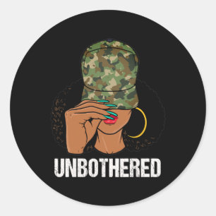 Unbothered Black Woman Locs Camo Melanin Black His Classic Round Sticker