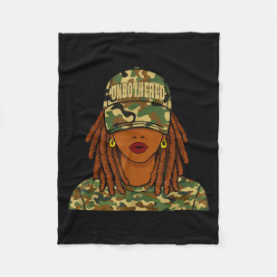Unbothered loc'd girl woman camo cap black women  fleece blanket