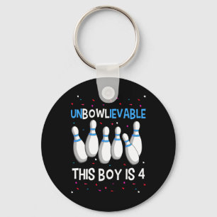 Unbowlievable This Boy Is 4 Birthday Party Bowling Key Ring