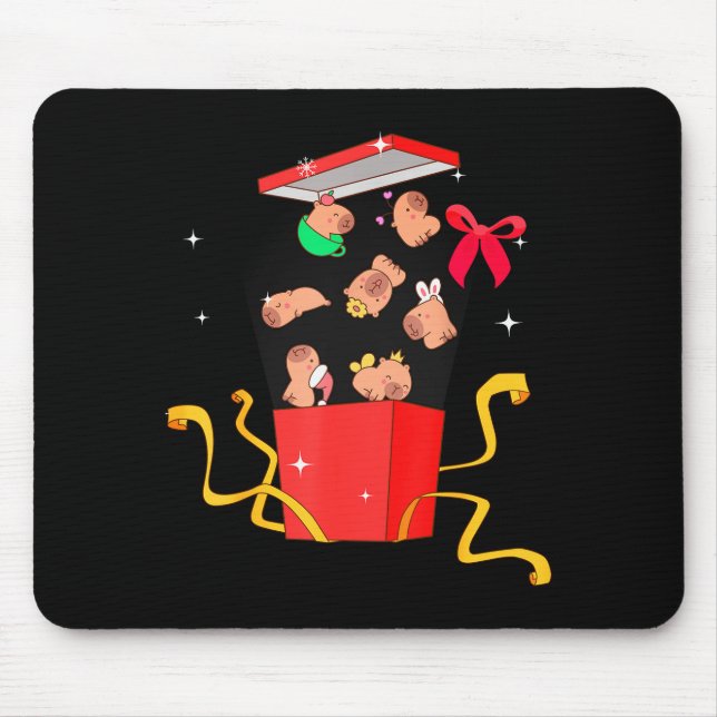 Unboxing Blind Box Capybara Pyjama Ugly Christmas  Mouse Pad (Front)