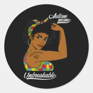 Unbreakable Autism Mum Messy Bun Autism Awareness  Classic Round Sticker