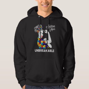 Unbreakable Autism Mum Messy Bun Autism Awareness  Hoodie