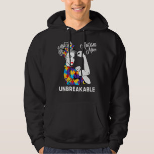 Unbreakable Autism Mum Messy Bun Autism Awareness  Hoodie