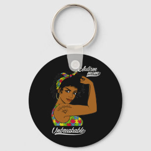 Unbreakable Autism Mum Messy Bun Autism Awareness Key Ring