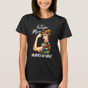 Unbreakable Autism Mum Messy Bun Autism Awareness  T-Shirt