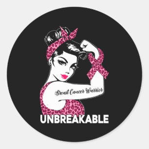 Unbreakable Strong K Leopard Breast Cancer Warrior Classic Round Sticker