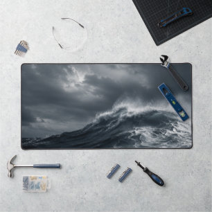 Unbroken - Dark Stormy Ocean Aesthetic Quote Desk Mat