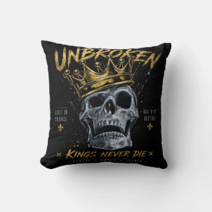Unbroken Skull King Crown Edgy Motivational Art Cushion