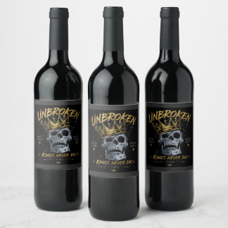 Unbroken Skull King Crown Edgy Motivational Art Wine Label