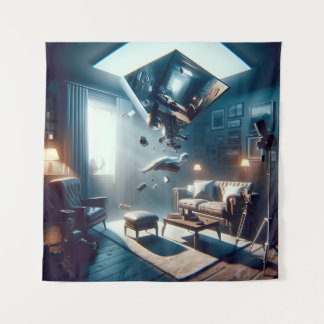 Uncanny Floating Living Room Illusion Tapestry