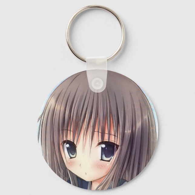 Uncertain chibi anime brown hair girl grey eyes  key ring (Front)