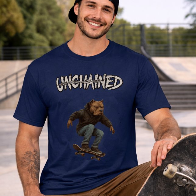 Unchained Skater Pitbull - Skateboarding Graphic T-Shirt (Creator Uploaded)