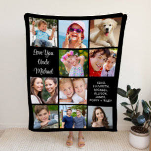 Uncle 10 Photo Collage Black Fleece Blanket
