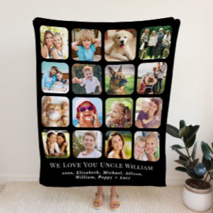 Uncle 16 Photo Collage Black Sherpa Blanket
