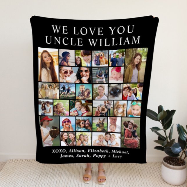 Uncle 30 Photo Collage Black Fleece Blanket (Creator Uploaded)