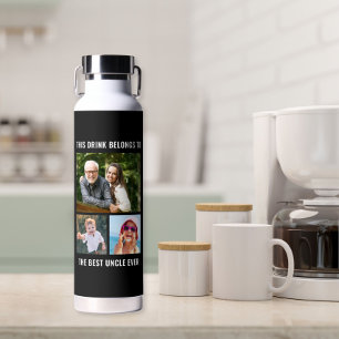 Uncle 3 Photo Collage Black Water Bottle