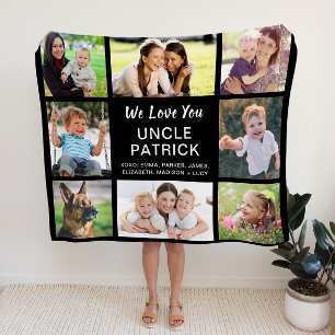 Uncle 8 Photo Collage Black Fleece Blanket