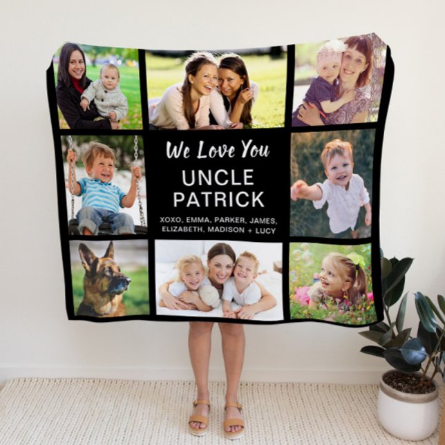 Uncle 8 Photo Collage Black Fleece Blanket (Creator Uploaded)